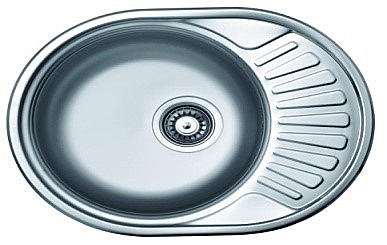Мойка нерж.овальная 440х740х150 (0,6 мм) врезная левая, с/отв., без сифона