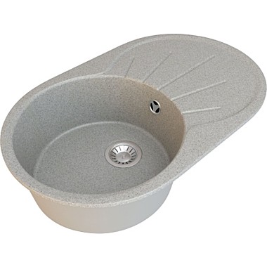 Мойка гранит матов. накладная 735*455*170 мм Granite-04, овальная, с сифоном, Светло-серый