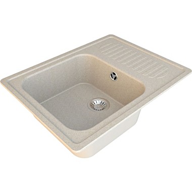 Мойка гранит матов. накладная 640*490*175 мм Granite-05, прямоугольная, с сифоном, Бежевый