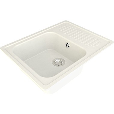 Мойка гранит матов. накладная 640*490*175 мм Granite-05, прямоугольная, с сифоном, Белый