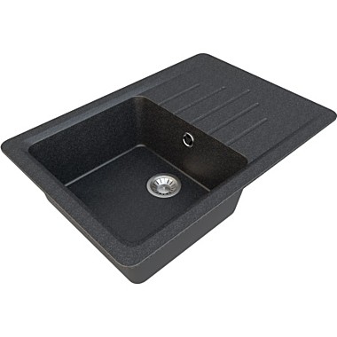 Мойка гранит матов. накладная 750*495*190 мм Granite-06, прямоугольная, с сифоном, Черный