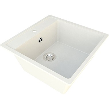 Мойка гранит матов. накладная 505*460*190 мм Granite-09, прямоугольная, с сифоном, Белый