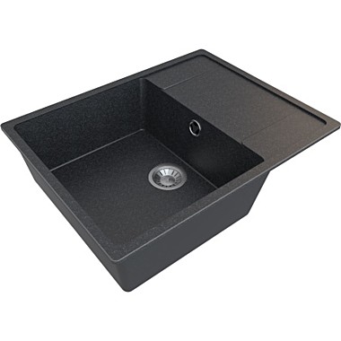 Мойка гранит матов. накладная 640*505*185 мм Granite-13, прямоугольная, с сифоном, Черный