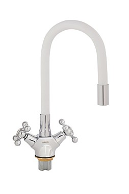 Под заказ Смеситель ARCO кухня маховик крест, с гайкой, гибкий излив БЕЛЫЙ