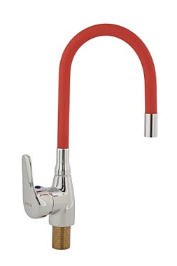 Под заказ Смеситель ARCO кухня 40 мм, ручка боковая, с гайкой, гибкий излив КРАСНЫЙ
