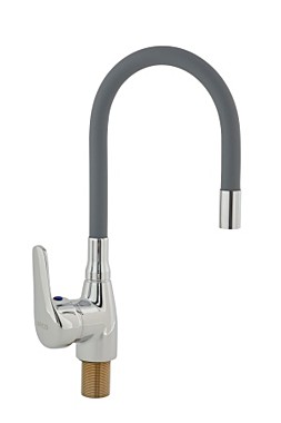 Под заказ Смеситель ARCO кухня 40 мм, ручка боковая, с гайкой, гибкий излив СЕРЫЙ
