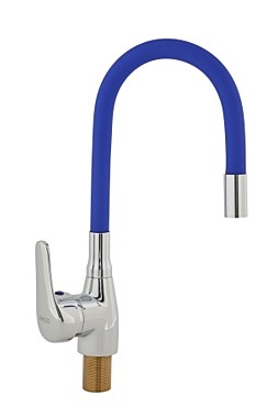 Под заказ Смеситель ARCO кухня 40 мм, ручка боковая, с гайкой, гибкий излив СИНИЙ