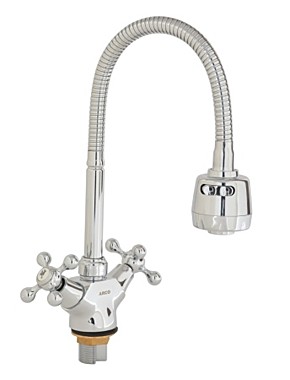 Под заказ Смеситель ARCO кухня маховик крест, с гайкой, гибкий излив ХРОМ