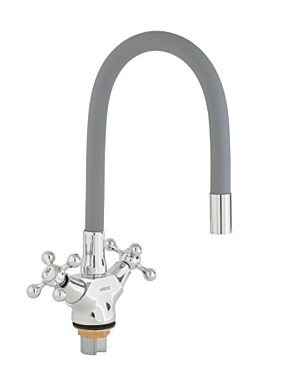 Под заказ Смеситель ARCO кухня маховик крест, с гайкой, гибкий излив СЕРЫЙ