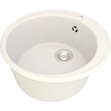 Мойка гранит матов. накладная 475*475*194 мм Granite-01, круглая, с сифоном, Белый