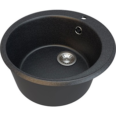 Мойка гранит матов. накладная 475*475*194 мм Granite-01, круглая, с сифоном, Черный