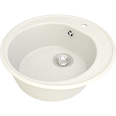 Мойка гранит матов. накладная 505*505*165 мм Granite-02, круглая, с сифоном, Белый