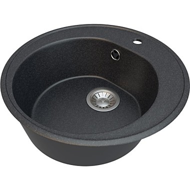 Мойка гранит матов. накладная 505*505*165 мм Granite-02, круглая, с сифоном, Черный