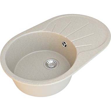 Мойка гранит матов. накладная 735*455*170 мм Granite-04, овальная, с сифоном, Бежевый