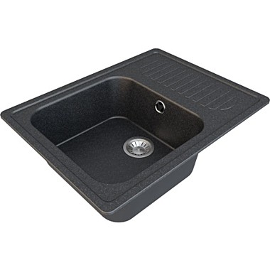 Мойка гранит матов. накладная 640*490*175 мм Granite-05, прямоугольная, с сифоном, Черный