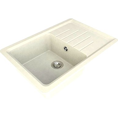 Мойка гранит матов. накладная 750*495*190 мм Granite-06, прямоугольная, с сифоном, Белый