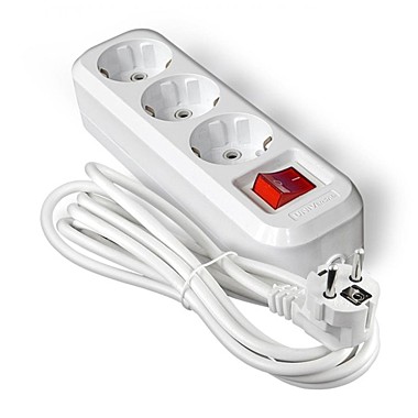 Удлинитель быт. 3 гнезда, ПВС 3х1, 2990Вт, 13А, с/з и выключат, АВС-пласт, 3м, УНИВЕРСАЛ