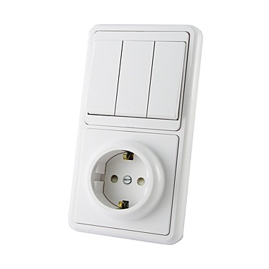 Блок комбинированный БКВР, 3 клавиши, выключатель 10А+розетка 16А, 230В, с/з и шторками, IP20, белый