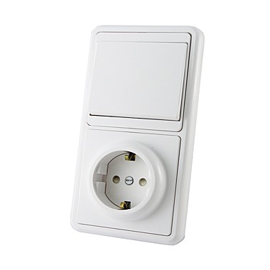 Блок комбинированный БКВР, 1 клавиша, выключатель 10А+розетка 16А 230В, с/з и шторками, IP20, белый