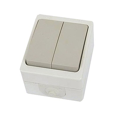 Выключатель о/у, 2 клавиши, б/индикации, 10А, 230В, IP54, серый