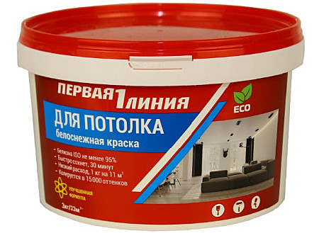 Краска потолочная акриловая  Первая линия белоснежная, 3 кг